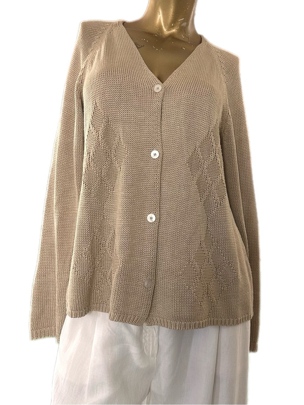 Y2K Les Copains Silk/viscose Diamond pattern Knit Cardigan Sweater, 42 Italy